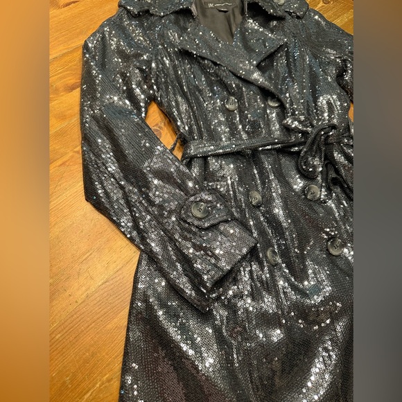 NWOT Dark Gray Sequin Double Breasted Trench Evening Coat Jacket Size Medium - Picture 6 of 11